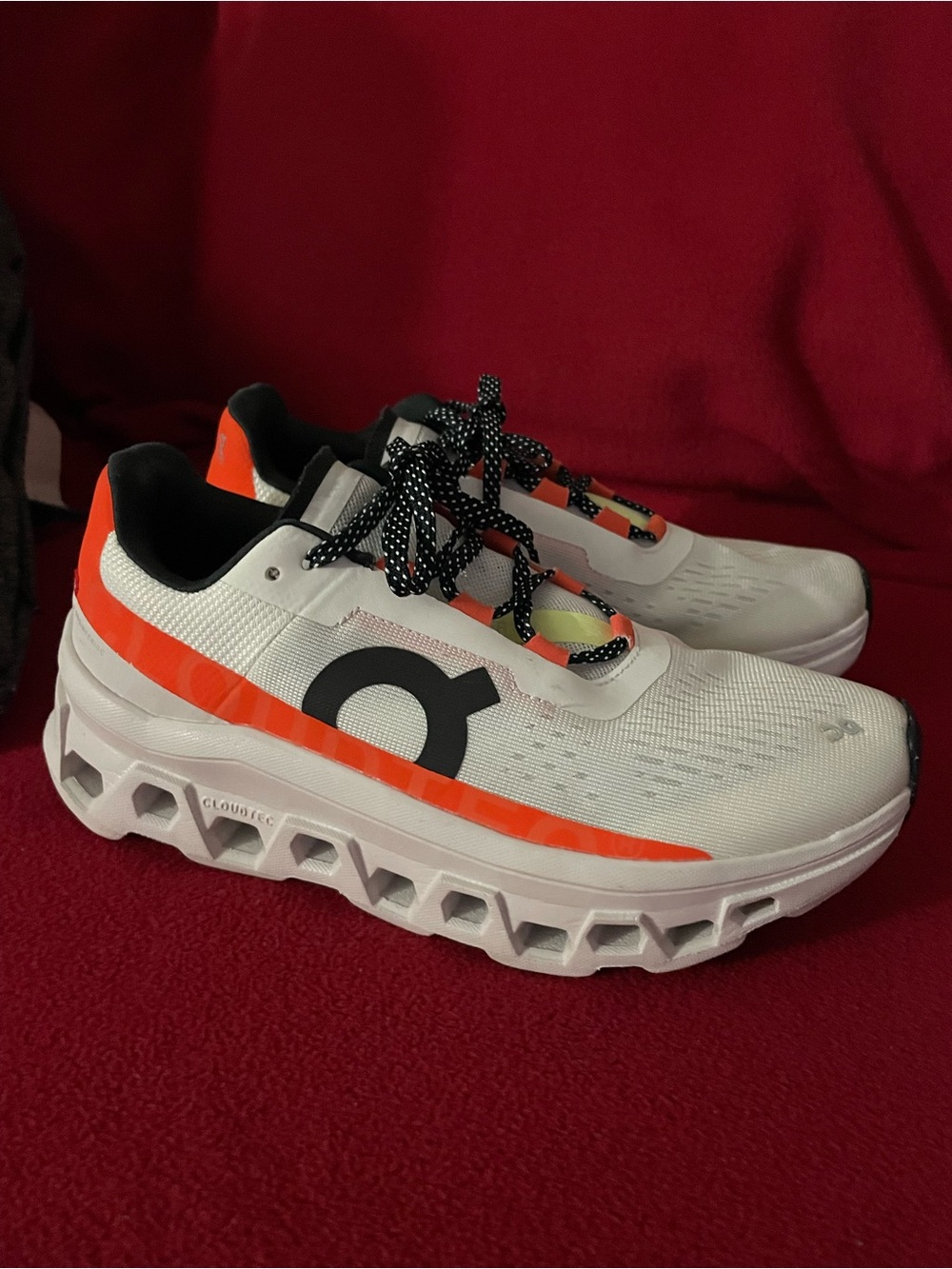 On Running White and OrangeAthletic Racing Shoes